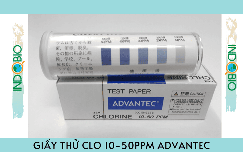 giấy test thử chlorine thang đo 10-50 ppm, test nhanh clo trong nước và dung dịch khử trùng, đóng gói 300 test/hộp